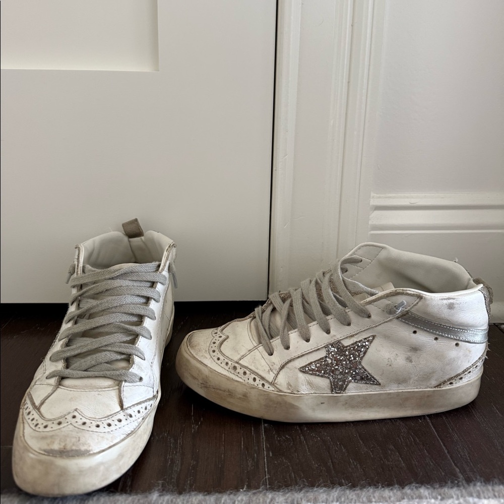 Golden goose mid stars with silver glitter star